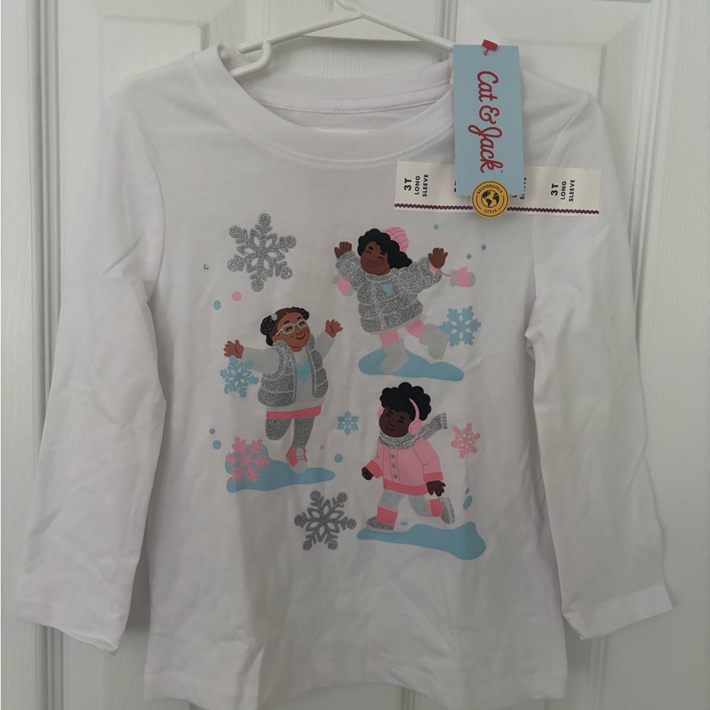 Cat & Jack White Long Sleeve Tee with Winter Design